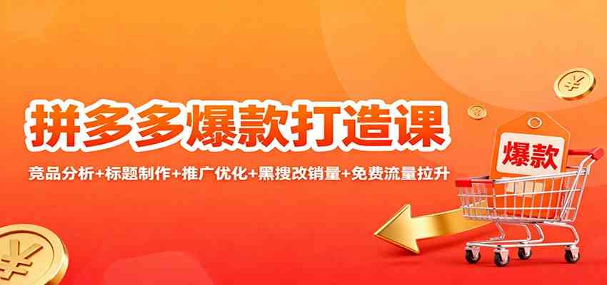 拼多多爆款打造课：竞品分析+标题制作+推广优化+黑搜改销量+免费流量拉升-宇文网创