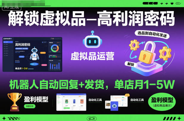 解锁虚拟品高利润密码：机器人自动回复+发货，单店月1-5W【揭秘】-宇文网创