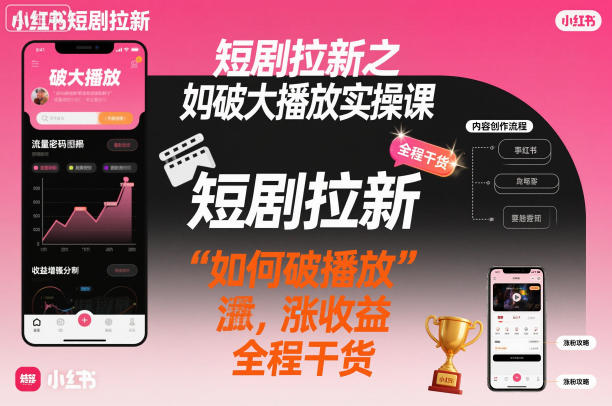 短剧拉新之小红书如何破大播放实操课，如何破播放，涨收益，全程干货-宇文网创