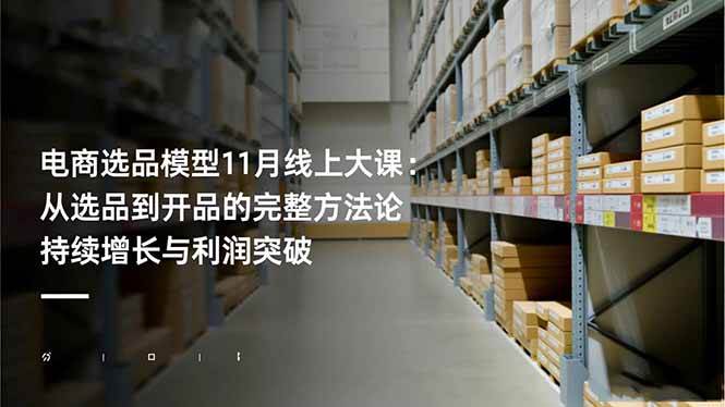 电商选品模型11月线上大课：从选品到开品的完整方法论 持续增长与利润突破-宇文网创