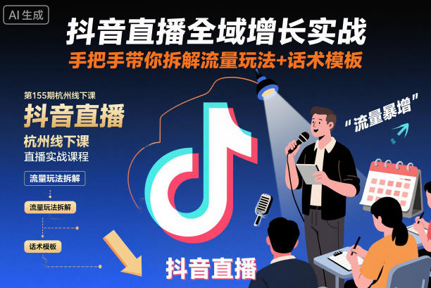 抖音直播全域增长实战第155期杭州线下课，手把手带你拆解流量玩法+话术模板-宇文网创