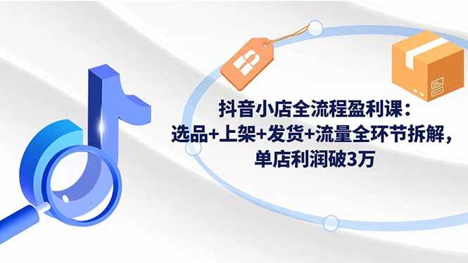 抖音小店全流程盈利课：选品+上架+发货+流量全环节拆解，单店利润破3万-宇文网创