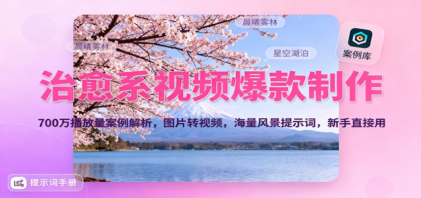 治愈系视频爆款制作，700万播放量案例解析，图片转视频，海量风景提示词，新手直接用-宇文网创