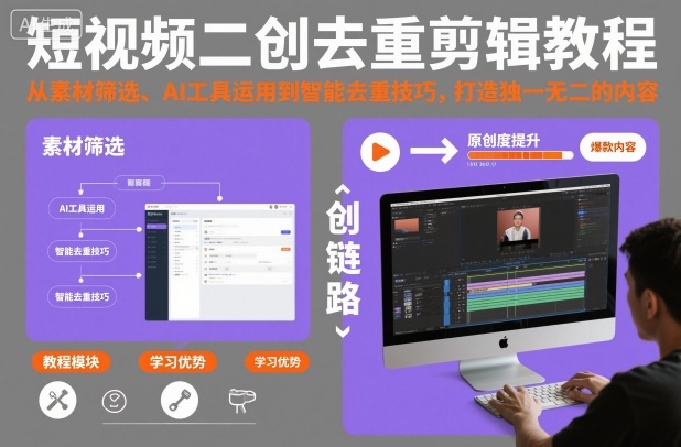 短视频二创去重剪辑教程，从素材筛选、AI工具运用到智能去重技巧，打造独一无二的内容-宇文网创