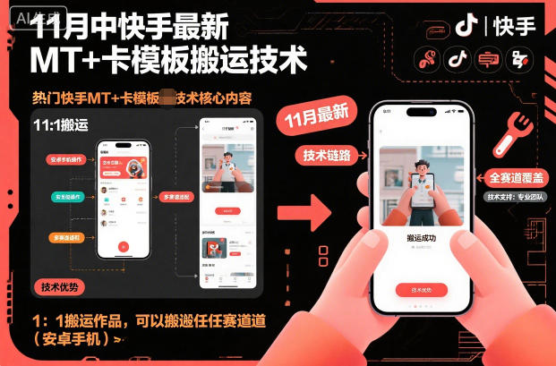 11月中快手最新MT+卡模板搬运技术，1：1搬运作品，可以搬运任何赛道（安卓手机）-宇文网创