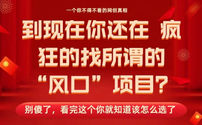 马上26年了，你还在找所谓的风口项目？别傻了，看完这个你全都懂了！【揭秘】-宇文网创
