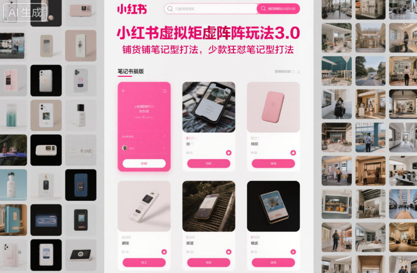 小红书虚拟矩阵玩法3.0，铺货铺笔记型打法，少款狂怼笔记型打法-宇文网创