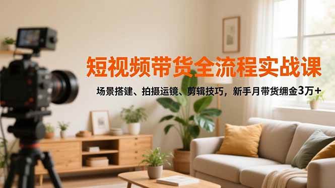 短视频带货全流程实战课，场景搭建、拍摄运镜、剪辑技巧，新手月带货佣金3万+-宇文网创