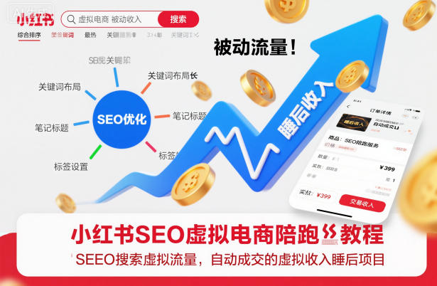 小红书SEO虚拟电商陪跑教程，实现seo搜索被动流量，自动成交的被动收入睡后项目-宇文网创