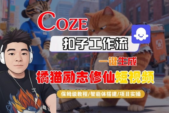 Coze扣子智能体工作流一键生成“橘猫励志修仙“短视频，全流程保姆级教学-宇文网创