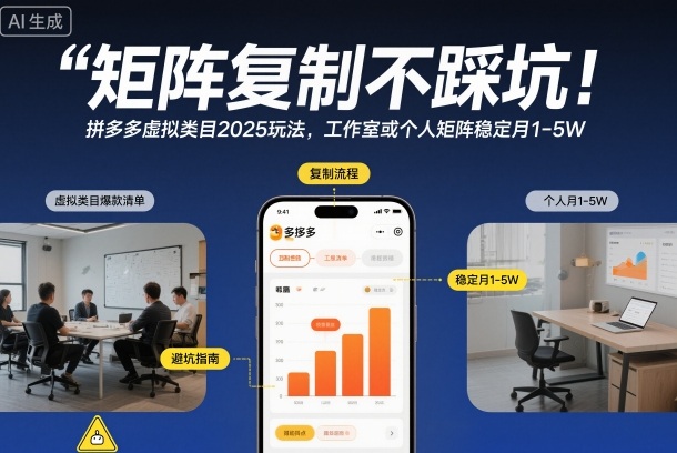 矩阵复制不踩坑！拼多多虚拟类目2025玩法，工作室或者个人矩阵稳定月1-5W【揭秘】-宇文网创