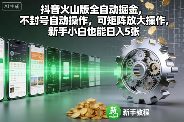 抖音火山版全自动掘金，不封号自动操作，可矩阵放大操作，新手小白也能日入5张【揭秘】-宇文网创