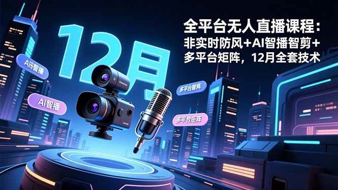 全平台无人直播课程：非实时防风＋AI智播智剪＋多平台矩阵，12月全套技术-宇文网创