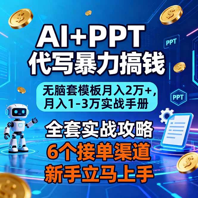 AI+PPT代写暴力搞钱：无脑套模板月入2万+，月入1-3万实战手册-宇文网创