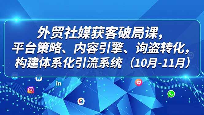 外贸 社媒获客破局课，平台策略、内容引擎、询盘转化，构建体系化引流系统-宇文网创