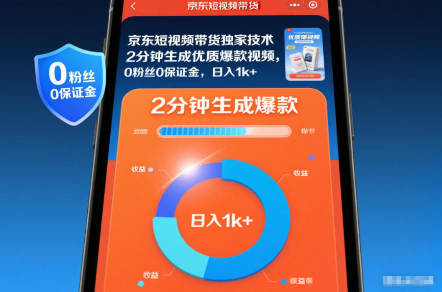 京东短视频带货独家技术，2分钟生成一条优质爆款视频，0粉丝0保证金，日入1k+【揭秘】-宇文网创