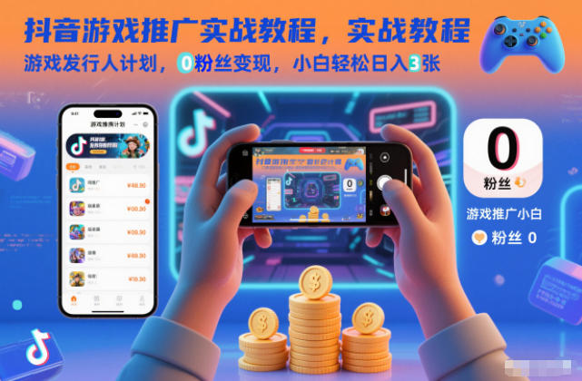 抖音游戏推广实战教程，游戏发行人计划，0粉丝变现，小白轻松日入3张-宇文网创