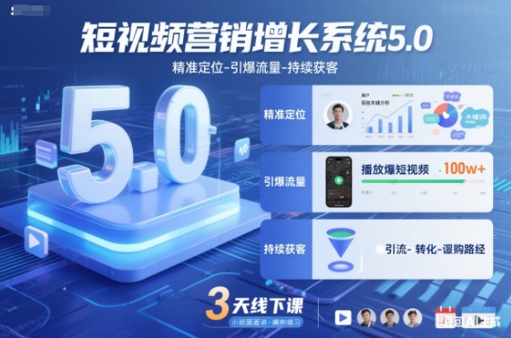 短视频营销增长系统5.0，精准定位-引爆流量-持续获客，3天线下课（音频+图片）-宇文网创