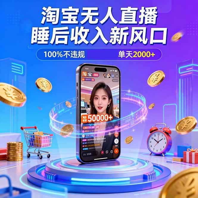 淘宝无人直播，不违规不封号，直播100小时卖了5万，年底旺季！-宇文网创