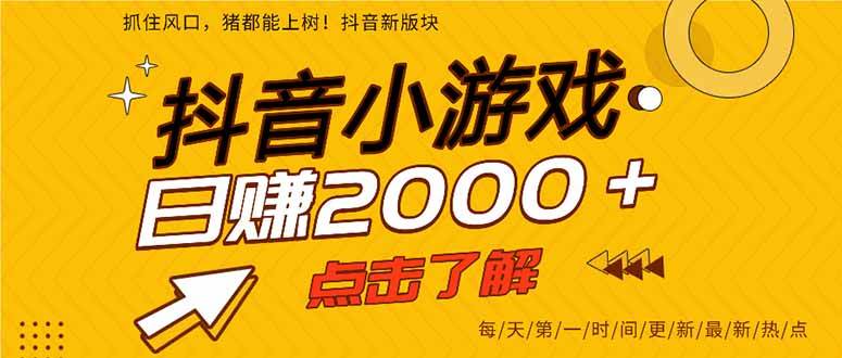 2025年爆火的抖音小游戏项目，一部手机日入2000+-宇文网创