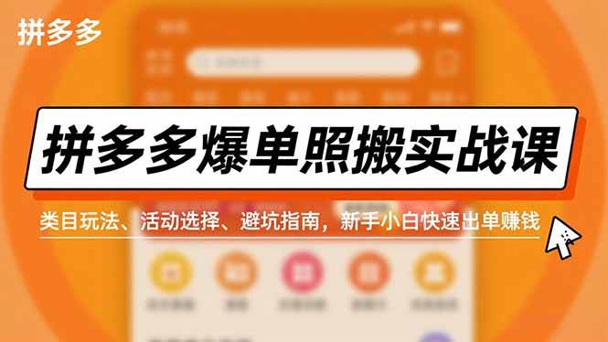 拼多多爆单照搬实战课，类目玩法、活动选择、避坑指南，新手小白快速出单赚钱-宇文网创