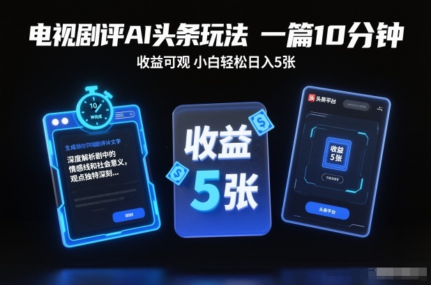 电视剧评AI头条玩法，一篇10分钟，收益可观，小白轻松日入5张+【独家】-宇文网创