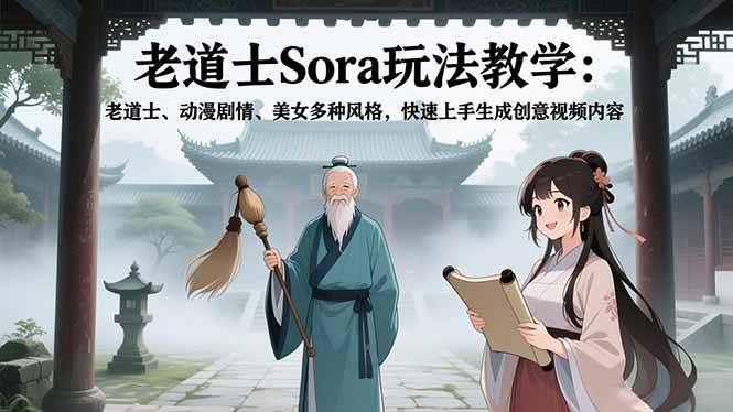 老道士Sora玩法教学：老道士、动漫剧情、美女多种风格，快速上手生成创意视频内容-宇文网创