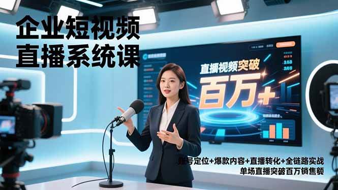 企业短视频直播系统课，账号定位+爆款内容+直播转化+全链路实战，单场直播突破百万销售额-宇文网创