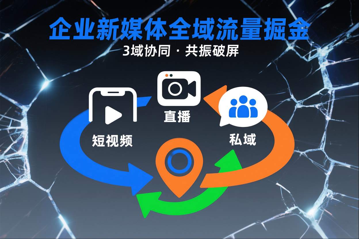 短视频全域商业模式，企业新媒体全域流量掘金，3域协同，共振破屏，短视频-直播-私域-地域-宇文网创