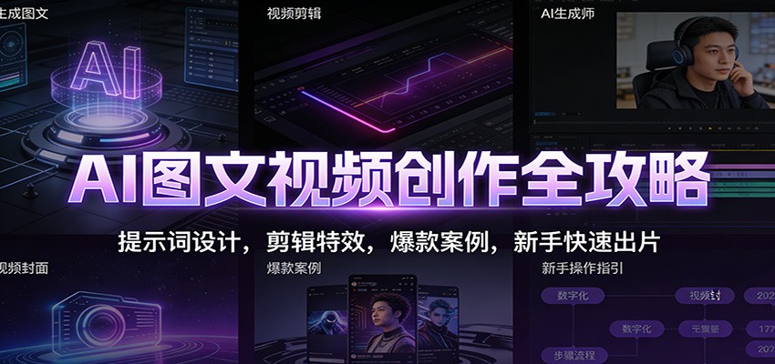 AI图文视频创作全攻略：提示词设计，剪辑特效，爆款案例，新手快速出片-宇文网创
