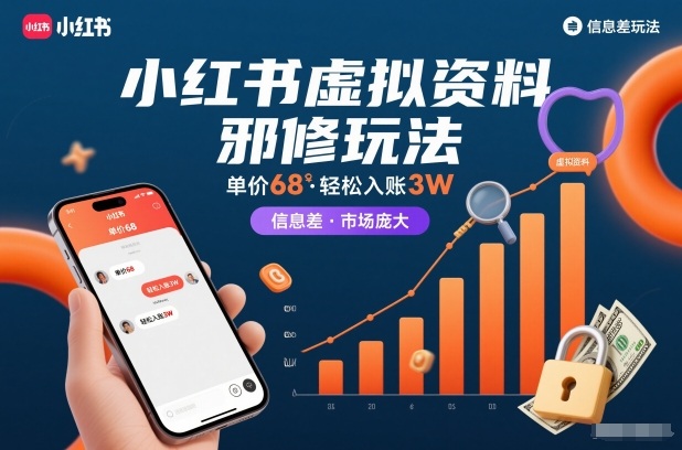 小红书虚拟资料邪修玩法，单价68，轻松入账3W，信息差玩法，市场庞大-宇文网创