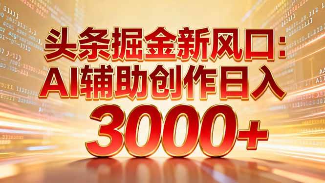 头条掘金新风口：AI辅助创作日入3000+，矩阵玩法当天启动隔天见效-宇文网创