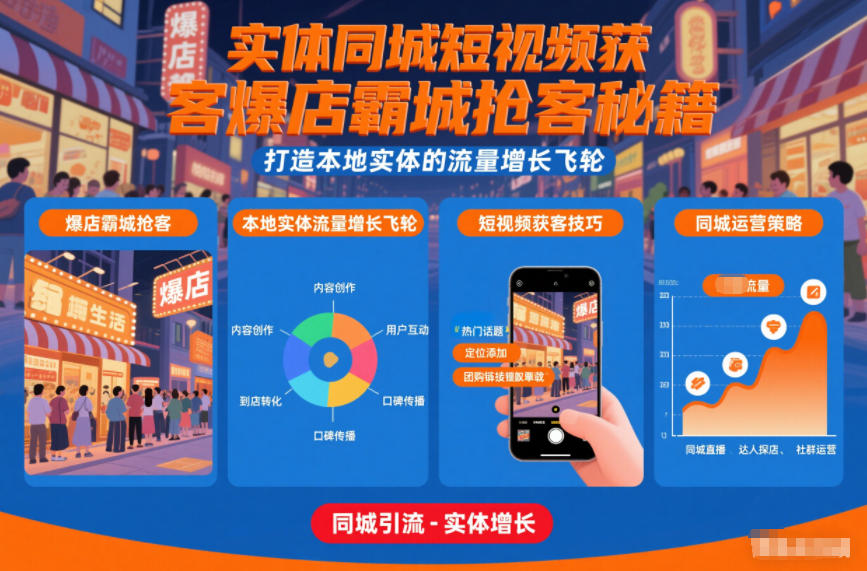 实体同城短视频获客爆店霸城抢客秘籍，打造本地实体的流量增长飞轮-宇文网创