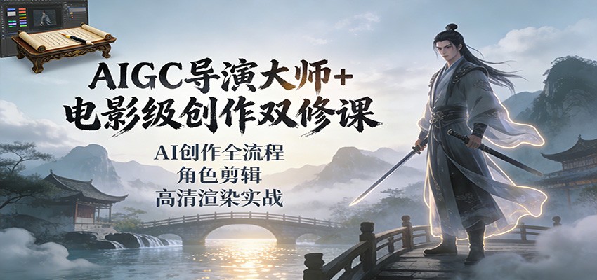 AIGC导演大师+电影级创作双修课：AI创作全流程、角色剪辑、高清渲染实战-宇文网创