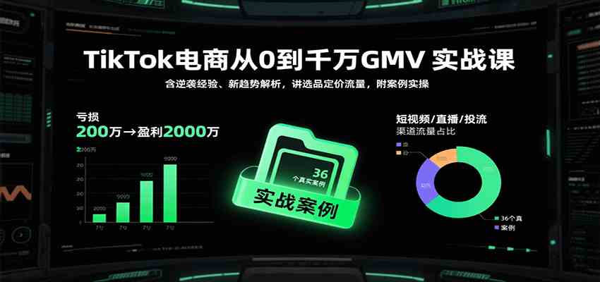 TikTok电商从0到千万GMV实战课，含逆袭经验、新趋势解析，讲选品定价流量等（更新）-宇文网创