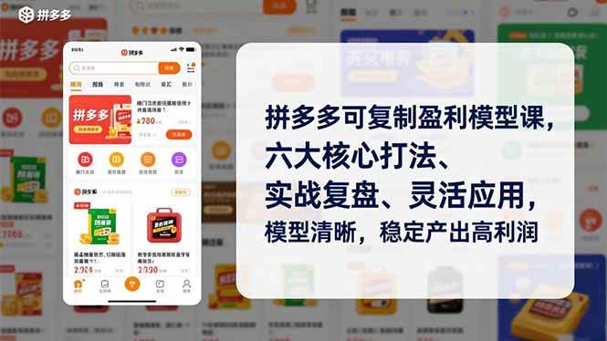 拼多多可复制盈利模型课，六大核心打法、实战复盘、灵活应用，模型清晰，稳定产出高利润-宇文网创