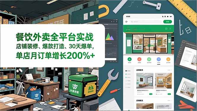 餐饮外卖全平台实战，店铺装修、爆款打造、30天爆单，手把手教学，单店月订单增长200%+-宇文网创