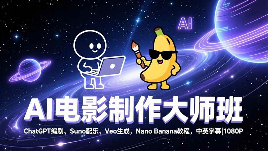 AI电影制作大师班：ChatGPT编剧、Suno配乐、Veo生成，Nano Banana教程，中英字幕|1080P-宇文网创