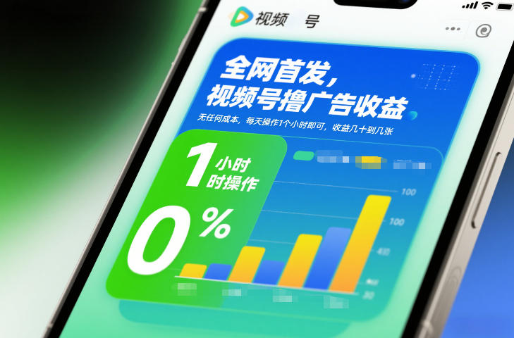 全网首发，视频号撸广告收益，无任何成本，每天操作1个小时即可，收益几十到几张-宇文网创