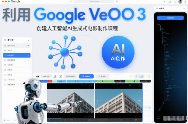 利l用Google Veo 3创建人工智能AI生成式电影制作课程，使用人工智能的力量创建令人惊叹的视频-宇文网创