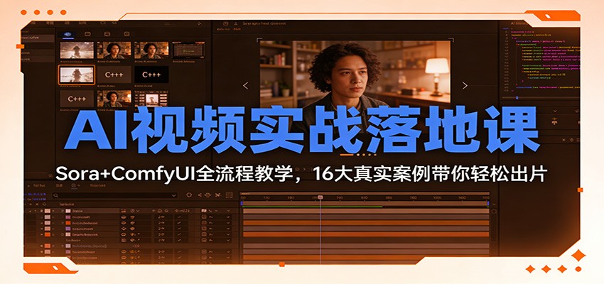 AI视频实战落地课：Sora+ComfyUI全流程教学，16大真实案例带你轻松出片-宇文网创