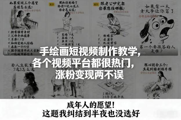 手绘画短视频制作教学，各个视频平台都很热门，涨粉变现两不误-宇文网创