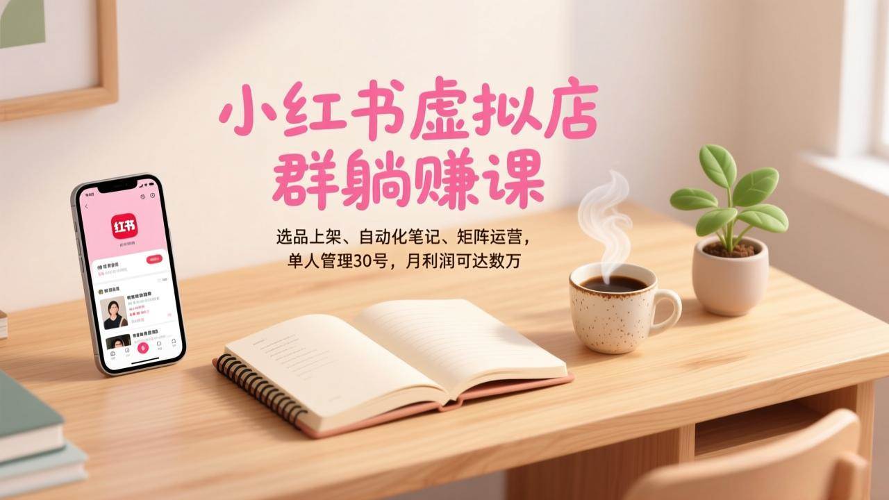 小红书虚拟店群躺赚课，选品上架、自动化笔记、矩阵运营，单人管理30号，月利润可达数万-宇文网创