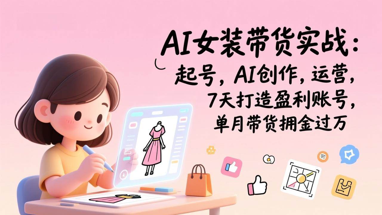 AI女装带货实战：起号，AI创作，运营，7天打造盈利账号，单月带货佣金过万-宇文网创