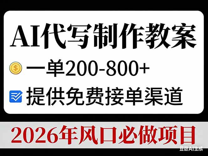 AI代写制作教案，一单200-800+，提供免费接单渠道，2026年风口必做项目-宇文网创