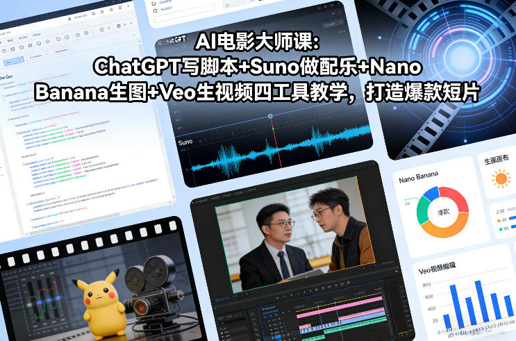 AI电影大师课：ChatGPT写脚本+Suno做配乐+Nano Banana生图+Veo生视频，打造爆款短片-宇文网创