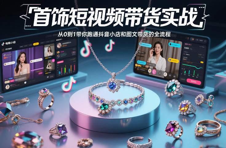 首饰短视频带货实战，从0到1带你跑通抖音小店和图文带货的全流程-宇文网创