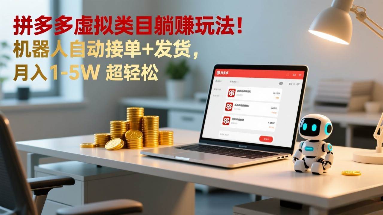 多多虚拟类目躺赚玩法！机器人自动接单+发货，月入 1-5W 超轻松-宇文网创
