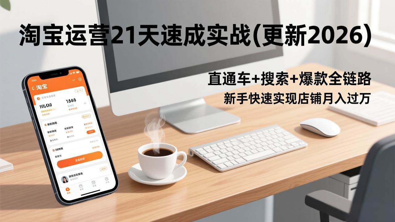 淘宝运营21天速成实战(更新2026)，直通车+搜索+爆款全链路，新手快速实现店铺月入过万-宇文网创