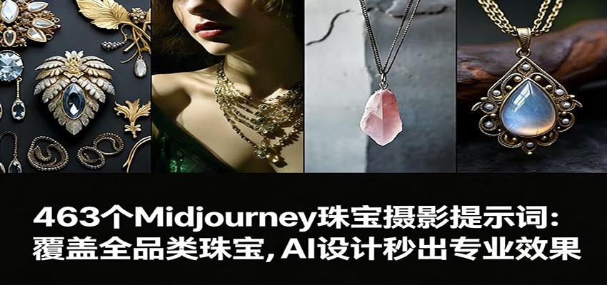463个Midjourney珠宝摄影提示词：覆盖全品类珠宝，AI设计秒出专业效果-宇文网创